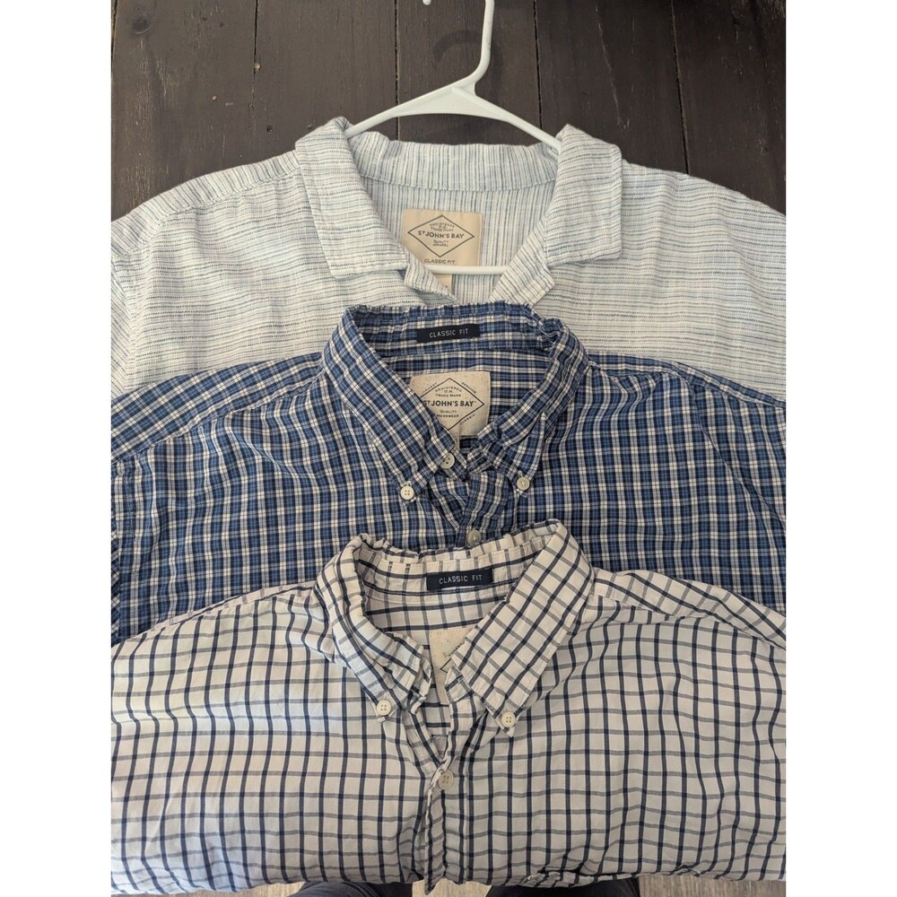 St Johns Bay Shirts Lot Bundle‎ Mens XL Muticolor Plaid Check Classic Slub Knit